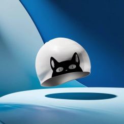 10 Pcs Comfortable Printed Cat Pattern Swimming Cap For Standard Size And Long Hair